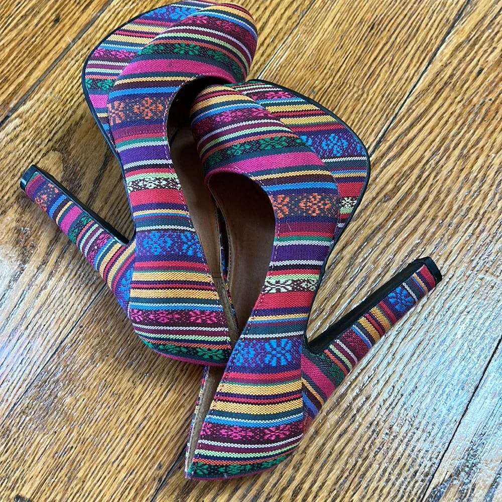 Top Moda fabric platform heels.  Pink, purple, mustard, blue & green. Size 6.